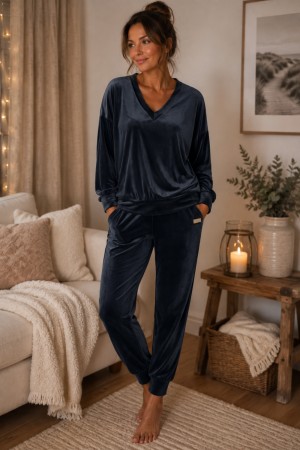 Kosedress i velour marineblå
