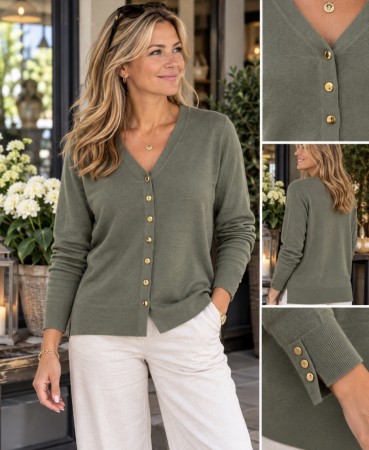 Gold button cardigan grønn