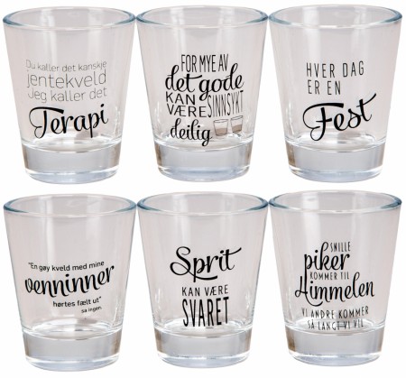 Shotglass blank jente-tekster 5x6cm 6stk