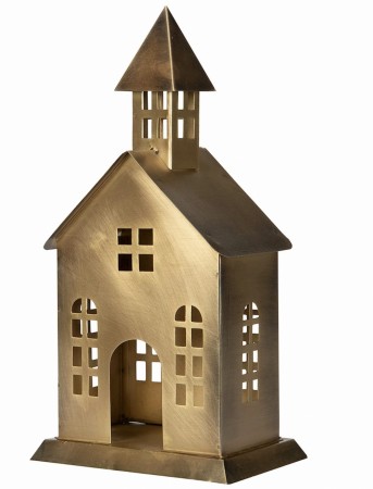 Huslykt Hus Kirke  Metall Antik Messing 31 cm 