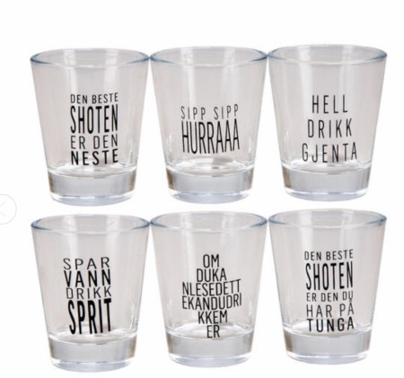 Shotglass blank gutta-tekster 5x6cm 6stk