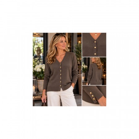 Gold button cardigan brun