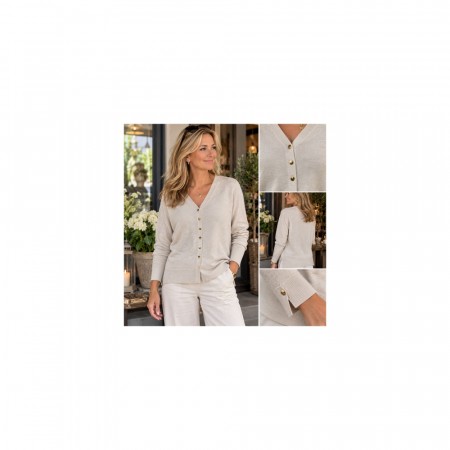 Gold button cardigan sand