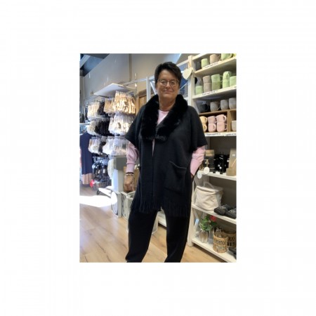 PONCHO FUR svart one size 