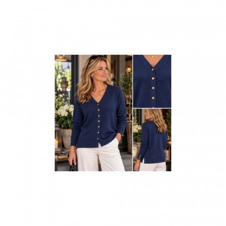 Gold button cardigan marine