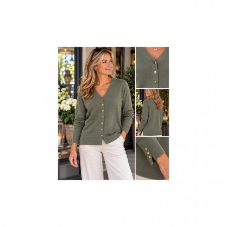 Gold button cardigan grønn