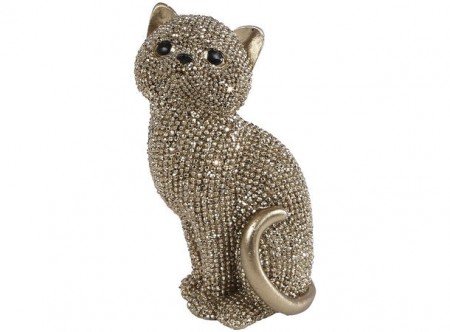 Katt glitter gull polyresin 6x5x10,5cm
